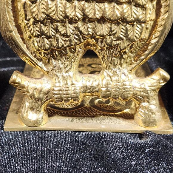 Brass Owl Bookends Set Figural Figurine w Book Holder Lip Ornate Vintage Korea - Picture 12 of 12